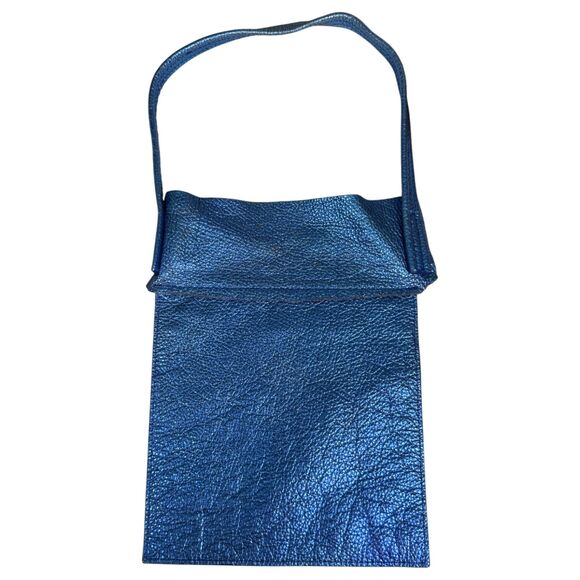 Kurt Geiger Blue Metallic Quirky Pebbled Leather Suede Shoulder Purse Handbag - Picture 3 of 8